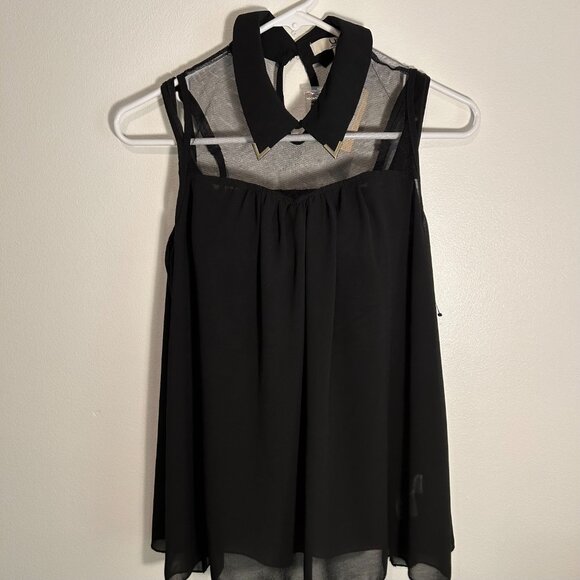 NWT Ya Los Angeles Black Sheer Button Down Satin Collar Top Size S - Picture 2 of 14